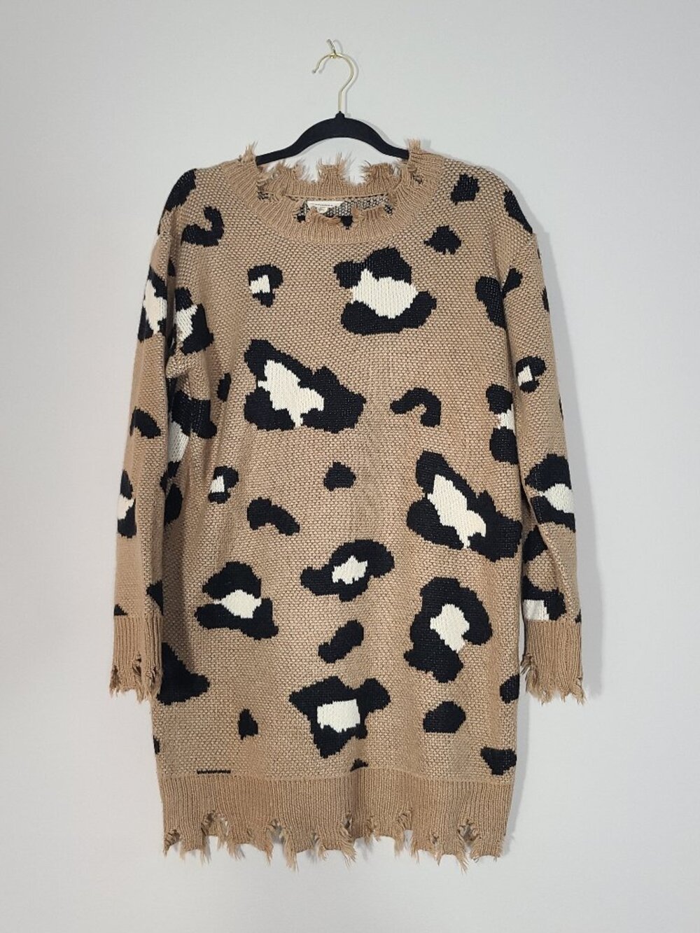 ee:some Thrashed Leopard Print Sweater Dress S/M Oversized Frayed Cotton